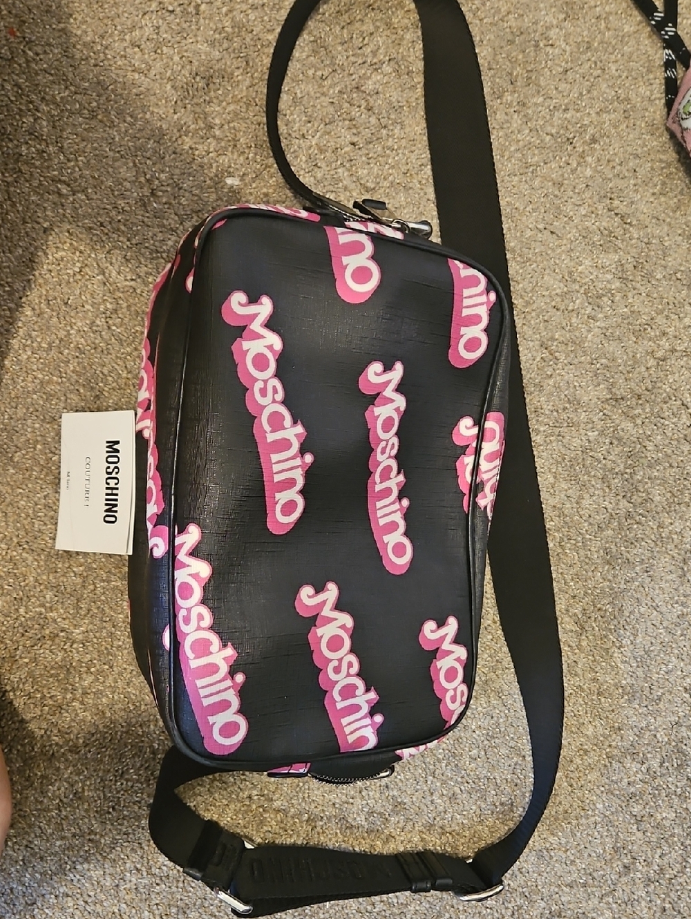Moschino X Barbie Black with Pink Logo Crossbody Bag